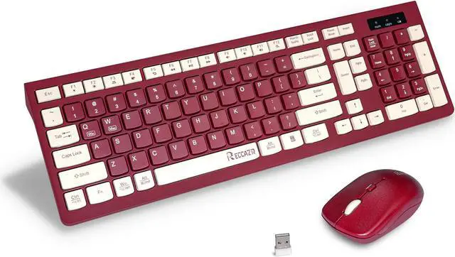 Main image of Reccazr Wireless Keyboard and Mouse Combo, 2.4G Full-Sized Keyboard and Mouse Cordless, 3 DPI Adjustable Mouse, Dual-System Keyboard for Computer/Laptop/Windows/Mac (Wine Red)