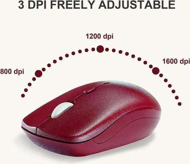 Alt view image 5 of 5 - Reccazr Wireless Keyboard and Mouse Combo, 2.4G Full-Sized Keyboard and Mouse Cordless, 3 DPI Adjustable Mouse, Dual-System Keyboard for Computer/Laptop/Windows/Mac (Wine Red)
