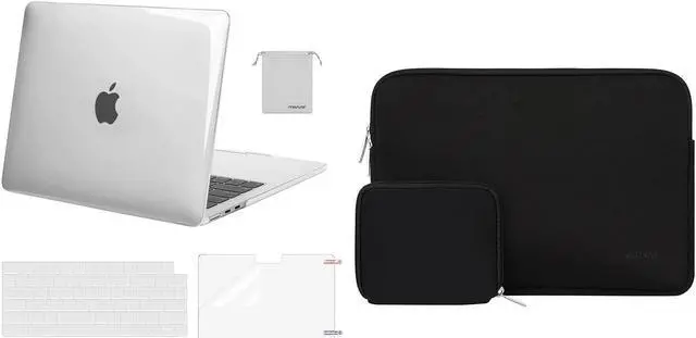 Main image of MOSISO Compatible with MacBook Air 13.6 inch Case 2022 A2681 M2, Neoprene Bag with Small Case&Plastic Hard Shell Case&Keyboard Cover&Screen Protector&Storage Bag, Black&Crystal Clear