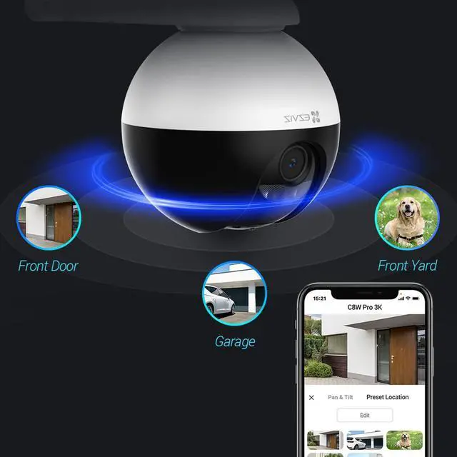Alt view image 4 of 5 - EZVIZ Outdoor Auto-Tracking Camera, 3K, 12 Pre-Set dots Tracking,360° Visual Coverage, Waterproof, Color Night Vision, AI-Powered Person and Vehicle Detection| C8W Pro 3K (4mm&6mm)