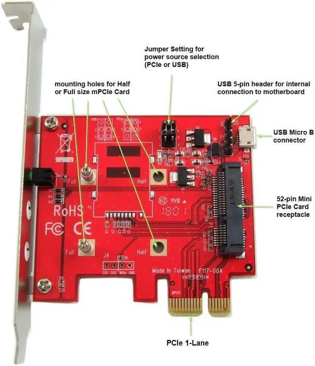Alt view image 2 of 5 - Ableconn PEX-MP117 Mini PCI-E to PCI-E Adapter Card - Mini PCIe to PCIe Adapter - mPCIe to PCIe - Ideal for Wireless Mini PCI Express Card