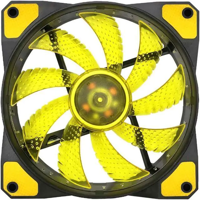 Alt view image 3 of 5 - APEVIA AF512L-SYL 120mm Yellow LED Ultra Silent Case Fan w/ 15 LEDs & Anti-Vibration Rubber Pads (5-pk)