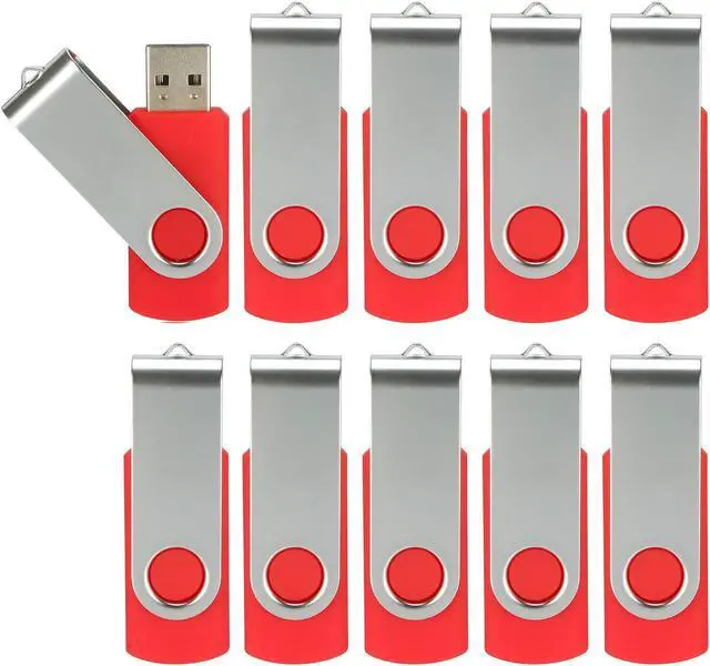 Main image of 10Pcs 32GB USB Flash Drives, USB 2.0 Thumb Drive Bulk Pack Swivel Memory Stick 32 GB Fold Storage Jump Drive Pen Drive Zip Drive for Computer PC, 10 Pack Red