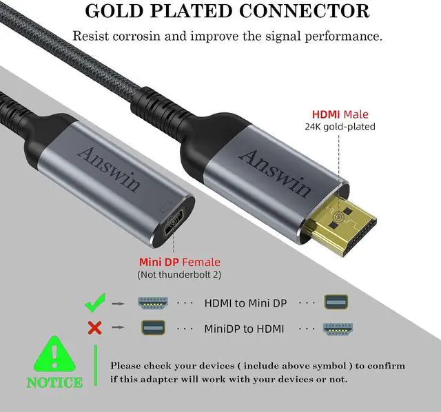 Alt view image 4 of 5 - Answin HDMI to Mini DisplayPort Adapter, 4K HDMI to Mini DisplayPort Active HDMI 1.4 Source for Xbox One/360, Mac Mini, PC/Laptops to Mini DP 1.2 Out Monitor with DisplayPort/Mini DisplayPort