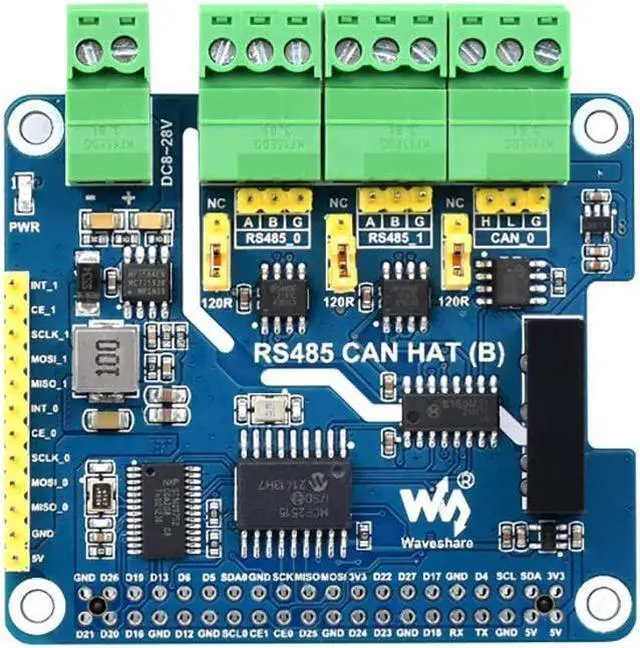 Main image of Coolwell Isolated RS485 CAN HAT (B) for Raspberry Pi Series, SPI Communication, 2-Ch RS485 and 1-Ch CAN, Converts SPI to CAN/RS485