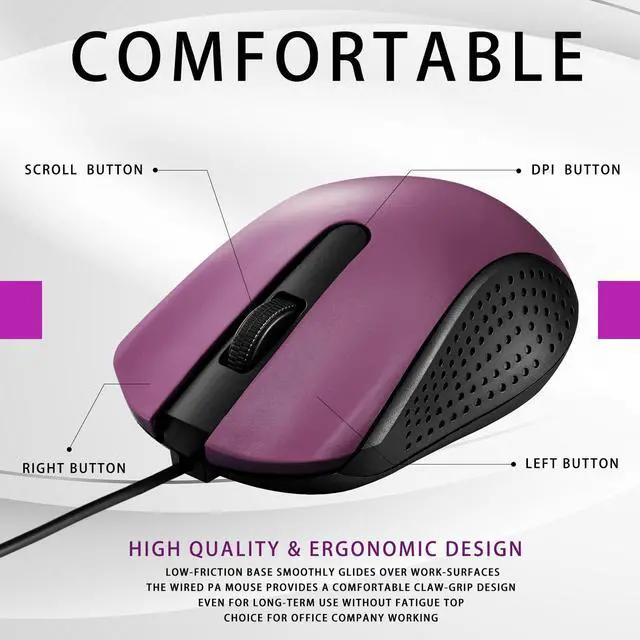 Alt view image 4 of 5 - 30 Pcs USB Wired Mouse Computer 3 Button Mice Bulk Corded USB Mouse for PC Desktop Laptop Computer Office School Home Classroom Supplies (Purple)