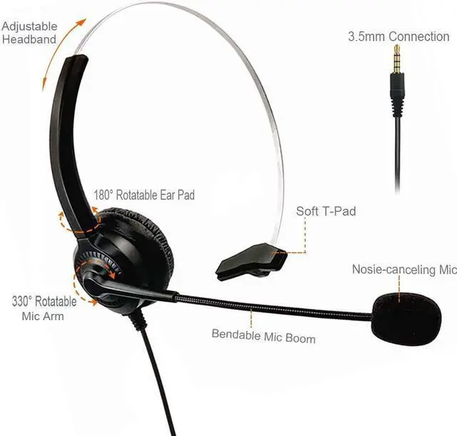 Alt view image 4 of 5 - VOISPLUS 3.5mm Cell Phone Headset for Computer Laptop PC Tablet, Computer Headphones with Microphone for iPhone Android Skype Webinar Business Office Call Center, Clearer Chat, Extra Comfort