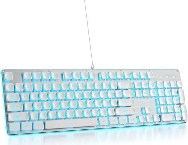 Main image of iTastatur Typewriter Keyboard 104-key White Square Punk Gaming Keyboard LED Ice Blue Backlit Cute Keyboard with Wired USB Suitable for PC/Win/Mac/LaptopG1000/White