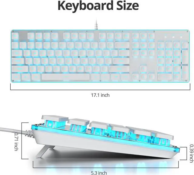 Alt view image 2 of 5 - iTastatur Typewriter Keyboard 104-key White Square Punk Gaming Keyboard LED Ice Blue Backlit Cute Keyboard with Wired USB Suitable for PC/Win/Mac/LaptopG1000/White