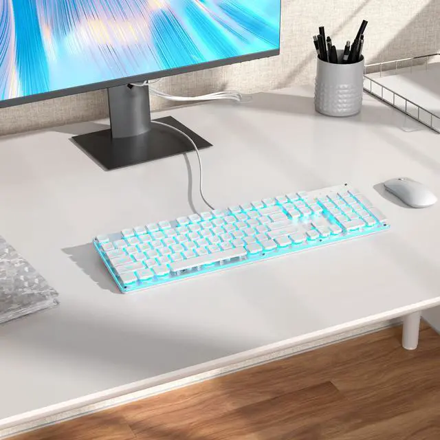 Alt view image 4 of 5 - iTastatur Typewriter Keyboard 104-key White Square Punk Gaming Keyboard LED Ice Blue Backlit Cute Keyboard with Wired USB Suitable for PC/Win/Mac/LaptopG1000/White