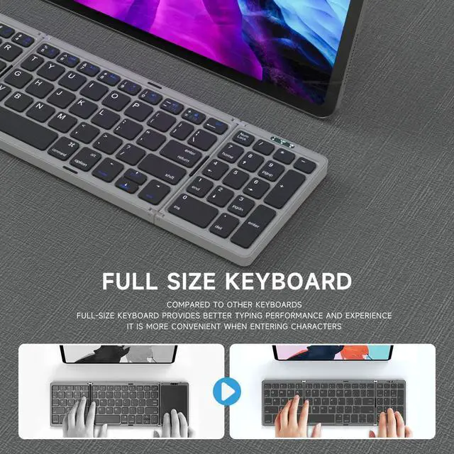 Alt view image 2 of 5 - Portable Keyboard for Laptop with Numeric Keypad Foldable Keyboard Bluetooth for Laptop,Rechargeable full Laptop Keyboard Travel Keyboard for Laptop,Tablet,iPad,Phones etc,Up to 90 Days(Gray)