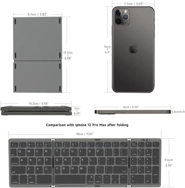 Alt view image 3 of 5 - Portable Keyboard for Laptop with Numeric Keypad Foldable Keyboard Bluetooth for Laptop,Rechargeable full Laptop Keyboard Travel Keyboard for Laptop,Tablet,iPad,Phones etc,Up to 90 Days(Gray)