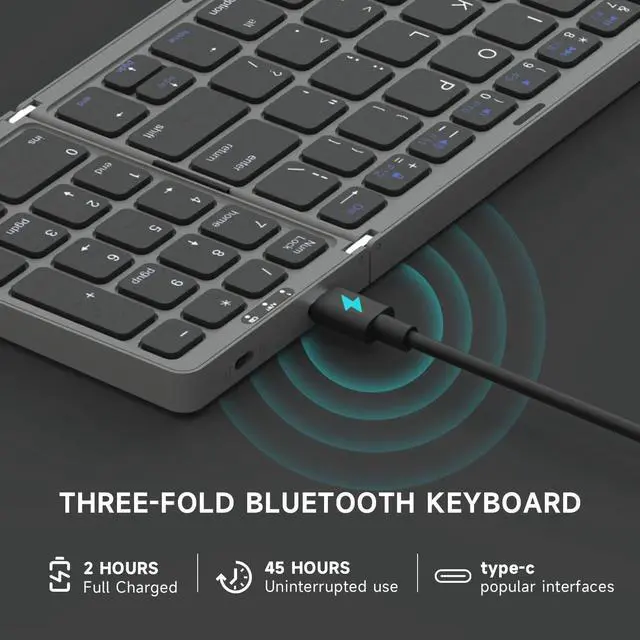 Alt view image 4 of 5 - Portable Keyboard for Laptop with Numeric Keypad Foldable Keyboard Bluetooth for Laptop,Rechargeable full Laptop Keyboard Travel Keyboard for Laptop,Tablet,iPad,Phones etc,Up to 90 Days(Gray)