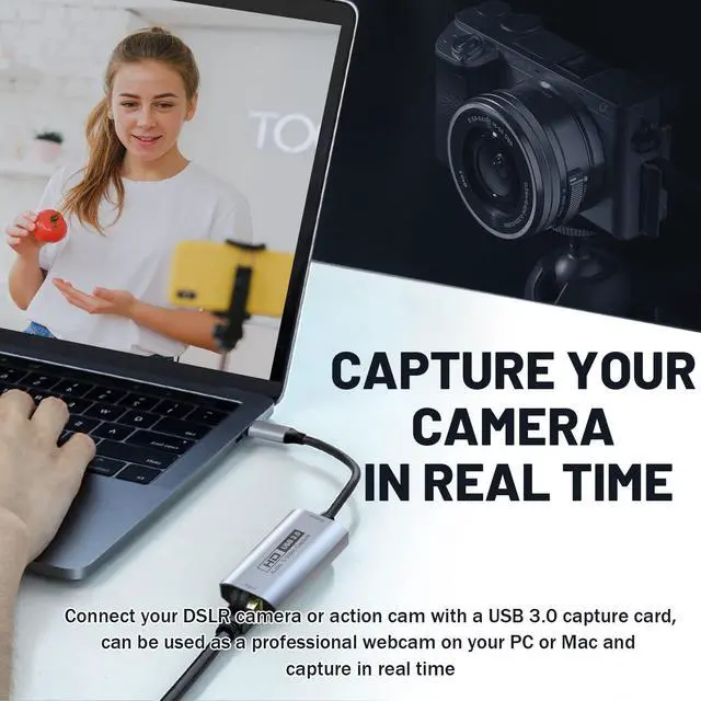 Alt view image 2 of 5 - GUERMOK Video Capture Card, USB3.0 HDMI to USB-C Capture Device, Stream & Record at 2K@30FPS 1080P@60FPS, Compatible with iPad Mac OS Windows, Quest 3, OBS, Zoom, PS5/4, Switch, Xbox (Gray)