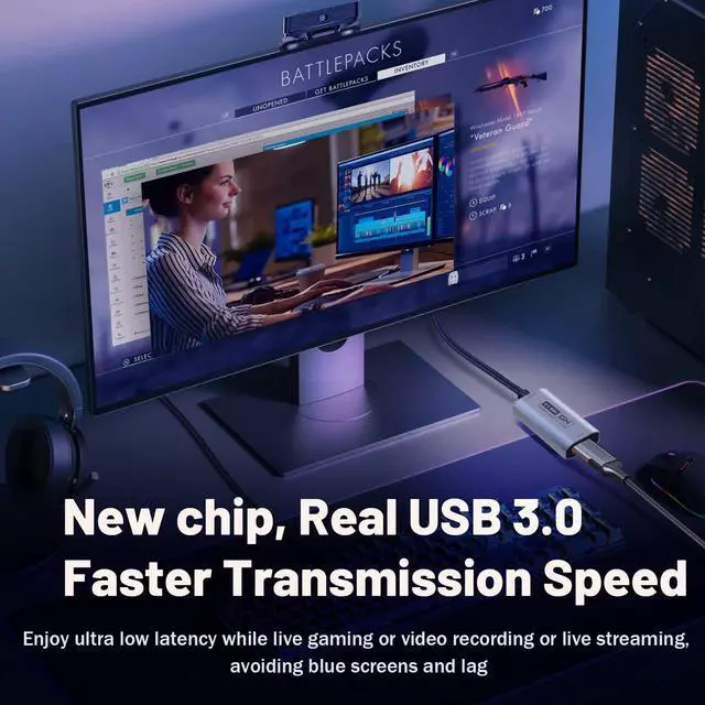 Alt view image 5 of 5 - GUERMOK Video Capture Card, USB3.0 HDMI to USB-C Capture Device, Stream & Record at 2K@30FPS 1080P@60FPS, Compatible with iPad Mac OS Windows, Quest 3, OBS, Zoom, PS5/4, Switch, Xbox (Gray)