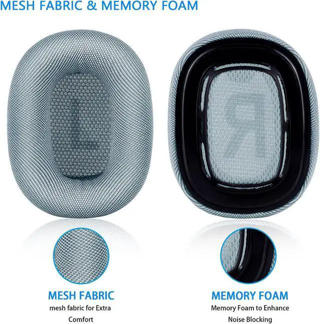 Alt view image 2 of 5 - JECOBB Replacement Earpads with Mesh Fabric & Memory Foam Ear Cushions Compatible with Apple AirPods Max Headphones ONLY(Sky Blue)