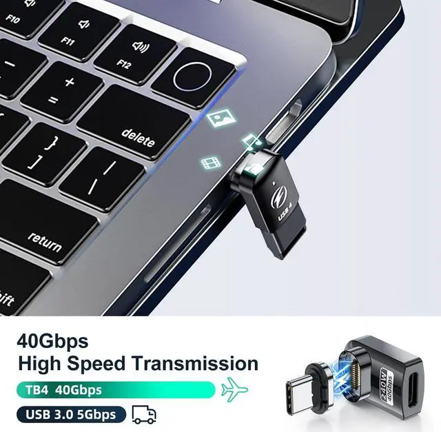 Alt view image 4 of 5 - HanCenDa 240W Magnetic USB C Adapter 2Pack, USB C Magnetic Adapter 24Pin, Fast Charge USB4 40Gbps Data Transfer 8K 60Hz Video for Thunderbolt 3/4,MacBook Pro/Air/ROG Ally/Steam Deck/PS5 PSVR2