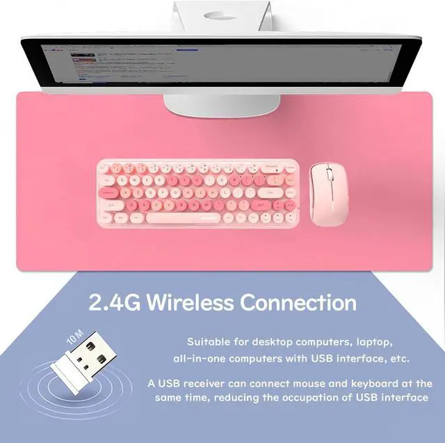 Alt view image 4 of 5 - Compact Wireless Keyboard and Mouse Combo, Colorful Round Keycap, Soundless 68 Keys, Suitable for Girls and Kids, Compatible with Notebook, PC (Pink)