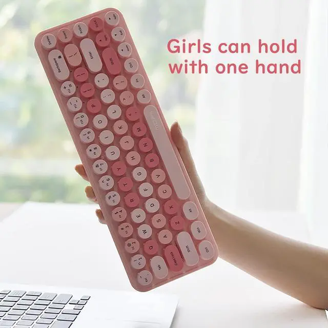 Alt view image 5 of 5 - Compact Wireless Keyboard and Mouse Combo, Colorful Round Keycap, Soundless 68 Keys, Suitable for Girls and Kids, Compatible with Notebook, PC (Pink)
