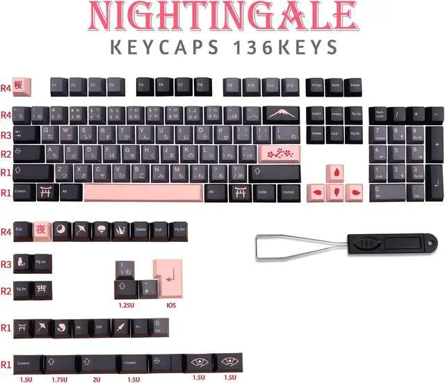 Alt view image 2 of 5 - MOLGRIA Keycaps 136 Set Night Sakura for Full Sized Keyboard, Custom PBT Cherry Profile Key Caps Japanese Style with Keycap Puller for Cherry MX 104/87/68/61 60 Percent ANSI/ISO Layout Keyboard