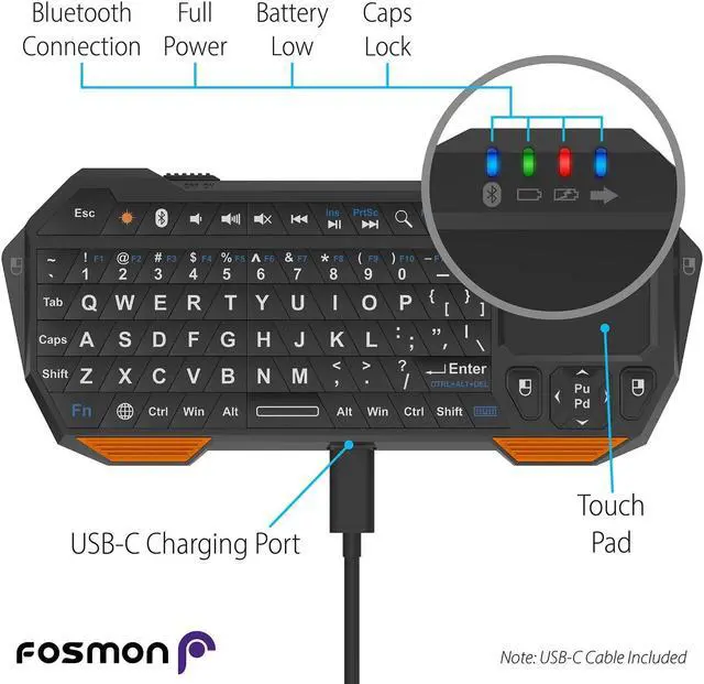 Alt view image 3 of 5 - Fosmon Mini Bluetooth Keyboard (QWERTY Keypad), Wireless Portable with Touchpad, Compatible with Apple TV, Amazon Fire Stick, PS4, PS4 Pro, PS5, HTPC/IPTV, VR Glasses, Smartphones