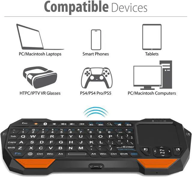 Alt view image 5 of 5 - Fosmon Mini Bluetooth Keyboard (QWERTY Keypad), Wireless Portable with Touchpad, Compatible with Apple TV, Amazon Fire Stick, PS4, PS4 Pro, PS5, HTPC/IPTV, VR Glasses, Smartphones