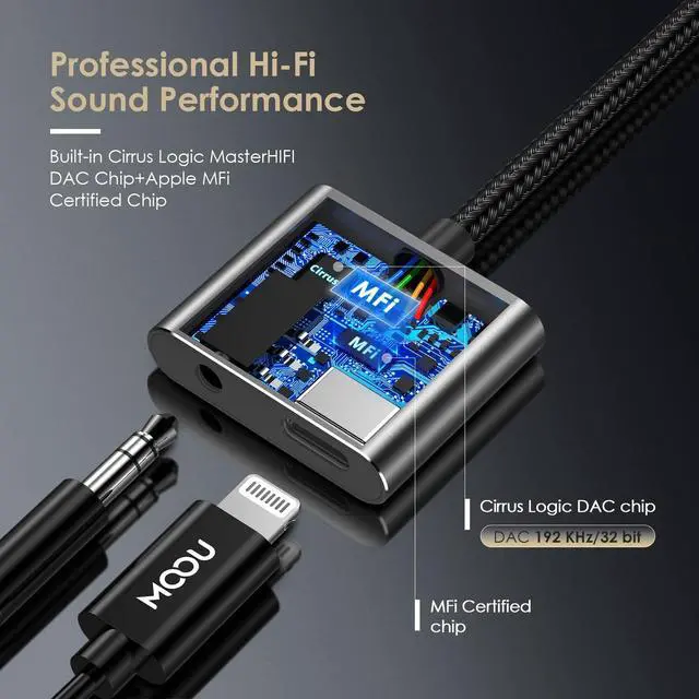 Alt view image 2 of 5 - MOOU iPhone Splitter Audio and Charge Adapter [Apple MFi Certified] 2 in 1 Lightning to 3.5mm Headphones Jack + Charger Adapter for iPhone 14/14 Pro/13/13 Pro/13 Pro Max/12/12 Mini/11/11 Pro/X/XS/SE