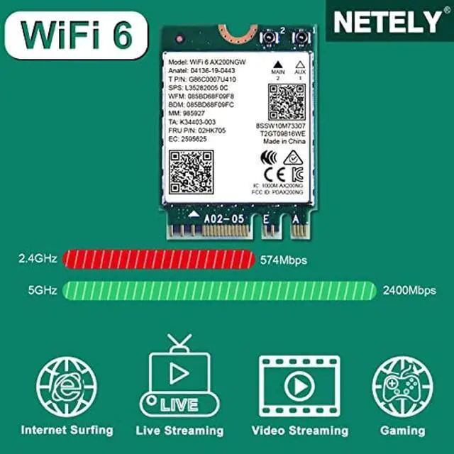 Alt view image 2 of 5 - NETELY 802.11AX WiFi 6 AX200NGW MGFF M2 Interface WiFi Adapter with Bluetooth 5.0, WiFi 6 3000Mbps Speed, 2.4GHz 574Mbps & 5GHz 2400Mbps, Intel WiFi 6 AX200NGW WiFi Card (WiFi 6 AX200NGW)