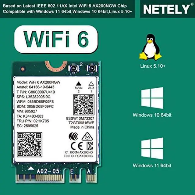 Alt view image 3 of 5 - NETELY 802.11AX WiFi 6 AX200NGW MGFF M2 Interface WiFi Adapter with Bluetooth 5.0, WiFi 6 3000Mbps Speed, 2.4GHz 574Mbps & 5GHz 2400Mbps, Intel WiFi 6 AX200NGW WiFi Card (WiFi 6 AX200NGW)