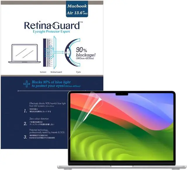 Main image of RetinaGuard Anti Blue Light Screen Protector for 2022-2024 MacBook Air 13.6 inch with M3, M2 Chip, SGS and Intertek Tested, Blocks Excessive Harmful Blue Light