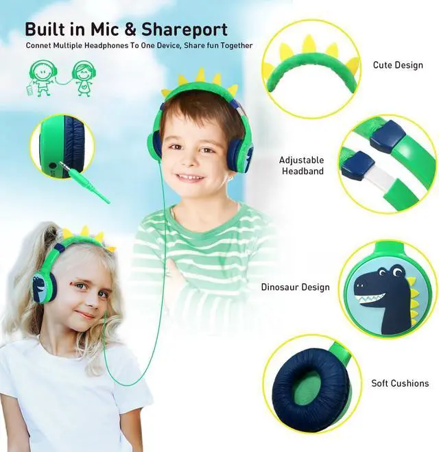 Alt view image 2 of 5 - JBUNION Kids Bluetooth Headphones, with 85dB Volume Limited Adjustable Headphone, Wireless Bluetooth Headphones, Aux 3.5mm Cable Included for Boys Girls Study, School, Kids Headset for ipad/Tablet