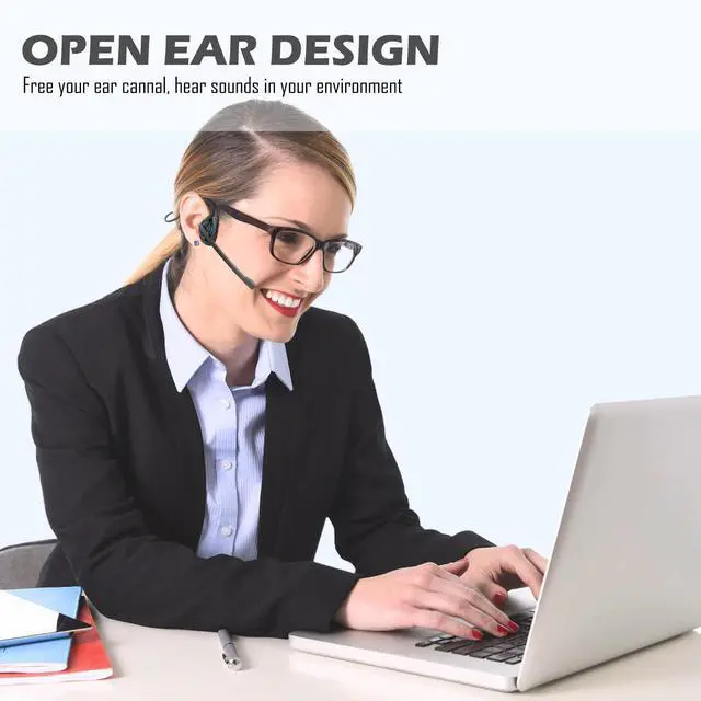 Alt view image 2 of 5 - Seflorgo Bluetooth V5.3 Headphones w/Noise Cancelling Boom Mic, Open Ear Headset with Mic, Lightweight Comfortable Wireless Headset for Phone Call Office Meetings-10 Hrs Worktime (cyan)