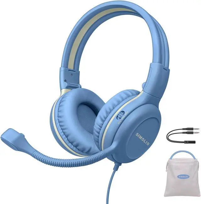Alt view image 3 of 5 - SIMOLIO Kids Headphones Wired for School-Gaming with Microphone, Safe Volume Cord Headphone with Mic for Boys, Teens, Children, Lightweight Folding Over Ear Headset for PC, iPad