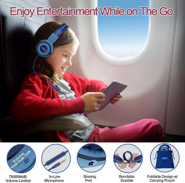 Alt view image 4 of 5 - SIMOLIO Kids Headphones Wired for School-Gaming with Microphone, Safe Volume Cord Headphone with Mic for Boys, Teens, Children, Lightweight Folding Over Ear Headset for PC, iPad