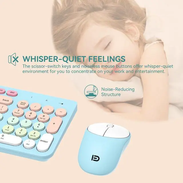 Alt view image 2 of 5 - Wireless Keyboards Mouse Combos, Colorful Cute Typewriter Full-Size Retro Round Keyboard, 2.4GHz Sleep Mode Office Quiet Wireless Creamy Keyboard and Mouse Set for Desktop Laptop PC Computer-Blue