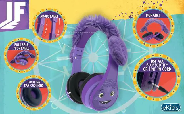 Alt view image 2 of 5 - eKids IF Bluetooth Headphones, Wireless Headphones with Microphone Includes Aux Cord, Volume Reduced Kids Foldable Earphones for School, Home, or Travel