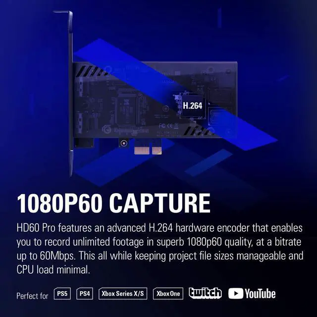 Alt view image 3 of 5 - Elgato HD60 Pro1080p60 Capture and Passthrough, PCIe Capture Card, Low-Latency Technology, PS5, PS4, Xbox Series X/S, Xbox One