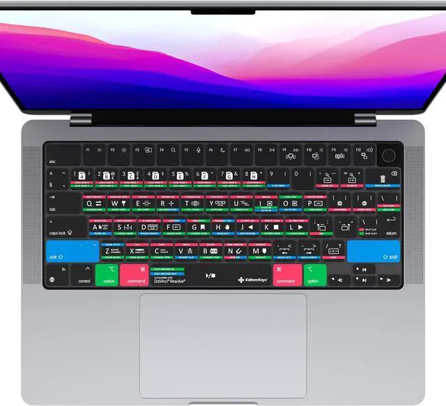 Alt view image 3 of 5 - Editors Keys Cover Designed for Davinci Resolve Keyboard Cover 14" & 16" MacBook Pro 2021+ M1-M3 Chip - Genuine Editors Keys - Will not fit Other Models