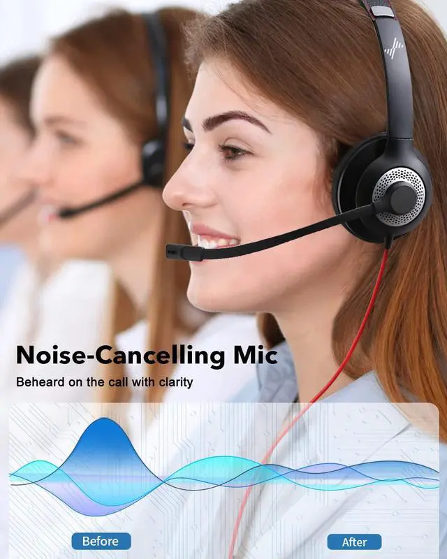 Alt view image 3 of 5 - JIAMQISHI USB Headset with Mic for PC, On-Ear Computer Laptop Headphones with Noise Cancelling Microphone in-line Control for Home Office Online Class Skype Zoom (USB+3.5mm, Black)