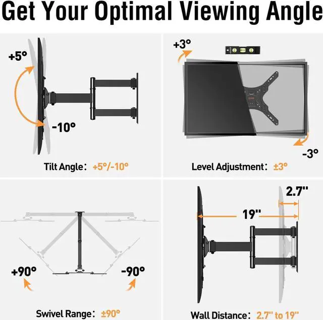 Alt view image 3 of 5 - ELIVED TV Wall Mount for Most 26-55 Inch TVs Single Stud Full Motion TV Mount with Universal Soundbar Mount Under TV