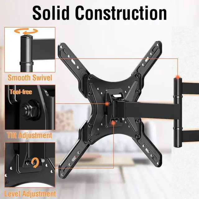 Alt view image 5 of 5 - ELIVED TV Wall Mount for Most 26-55 Inch TVs Single Stud Full Motion TV Mount with Universal Soundbar Mount Under TV