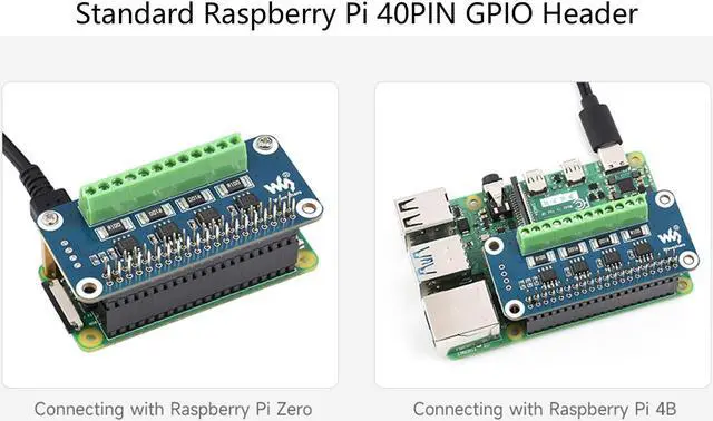 Alt view image 4 of 5 - 4-CH Current/Voltage/Power Monitor HAT for Raspberry Pi 4B/3B+/3B/2B/B+/A+/Zero/W, I2C/SMBus Interface Onboard 0.1 1 Sampling Resistor Measure Bi-Directional Current up to 3.2A Embed 12-bit ADC