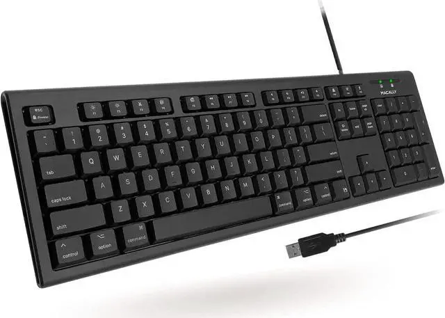 Main image of Macally Full Size Wired Mac Keyboard - Compatible with All Macs with USB Port - Wired Keyboard for Mac Mini / Pro, Macbook Pro/Air, iMac with Number Pad & 16 Apple Shortcut Keys Spill Proof - Black