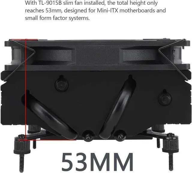 Alt view image 3 of 5 - Thermalright AXP90-X53 Black Low Profile ITX CPU Air Cooler, 53mm Height, TL-9015B Slim PWM Fan ITX CPU Heatsink Cooler Low Noise 22.4dba, 2700RPM, for AM4/ AM5/Intel 1700/1150/1151/1200/1851(Black)
