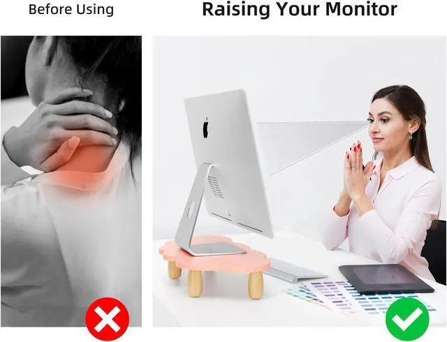 Alt view image 3 of 5 - AFOOYO Monitor Stand Riser,Cloud-Shaped Sturdy Wood Computer Monitor Riser, Laptop Monitor Stand, Multi-Purpose Desktop Organizer Riser for Computer, Laptop, Printer, TV,Pink