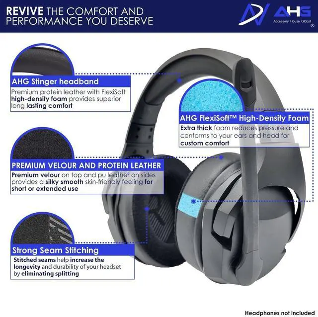 Alt view image 3 of 5 - AHG Upgrade Replacement Hybrid Cloud Stinger Ear Pads Cushions and Headband Cover. Compatible with Kingston HyperX Cloud Stinger Headset. Premium Protein Leather and Velour | Thick AHG FlexiSoft Foam