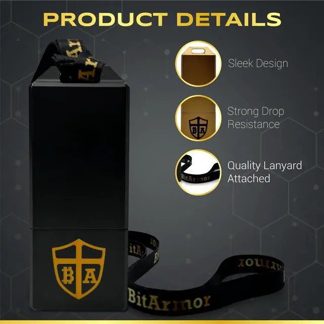 Alt view image 5 of 5 - BitArmor Case - Protective Case for Ledger Nano X, S, S Plus | Water, Fire & Shock Resistant Hardware Crypto Currency Cold Storage Wallet Bitcoin Ethereum XRP Holder | USB Drive, Yubikey (Black)