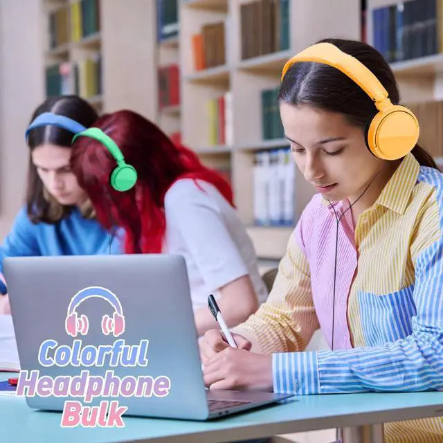 Alt view image 2 of 5 - Geiserailie 36 Pack Classroom Headphones for Students in Bulk 12 Multi Colored Children On Ear Headset for Schools, Libraries, Computer Lab, Testing Centers