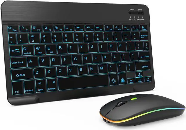 Main image of 7 Color Backlit Bluetooth Keyboard and Mouse Combo for iPad A16 11th 10th Gen iPad Pro Mini Air iPhone, iPadOS 13 or Later, Slim Rechargeable Android Tablet Phone Wireless Mouse Keyboard (Black)