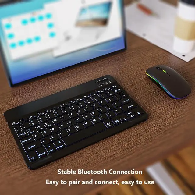 Alt view image 3 of 5 - 7 Color Backlit Bluetooth Keyboard and Mouse Combo for iPad A16 11th 10th Gen iPad Pro Mini Air iPhone, iPadOS 13 or Later, Slim Rechargeable Android Tablet Phone Wireless Mouse Keyboard (Black)